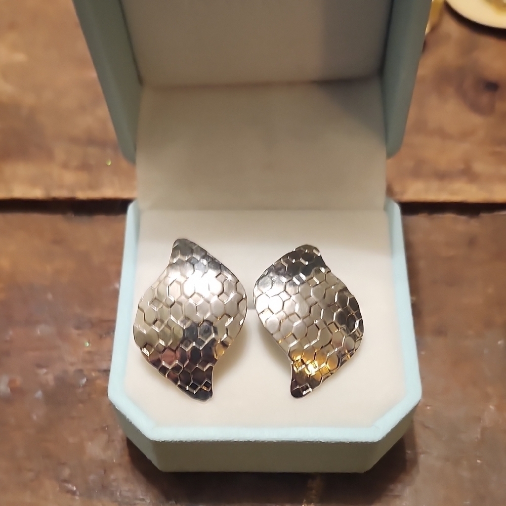 Silver Textured Earrings Clip On